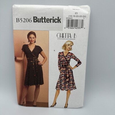   BUTTERICK #B5206-LADIES ''CHETTA B'' (2 STYLE) MOCK WRAP DRESS PATTERN 16-24 FF