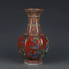 10.2"Old China porcelain Qing Dynasty Qianlong Enamel color Flowers Birds bottle
