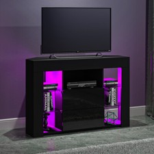 Modern Corner Unit TV Stand Cabinet High Gloss Door & Matt Body RGB LED Lights