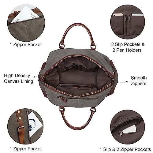Duffle Bag for Men Travel Leather Canvas Weekender Bag Overnight Bag