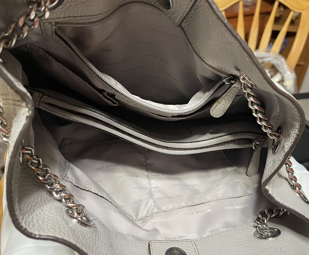 Michael Kors Purse Gray With Silver Chain Details | eBay