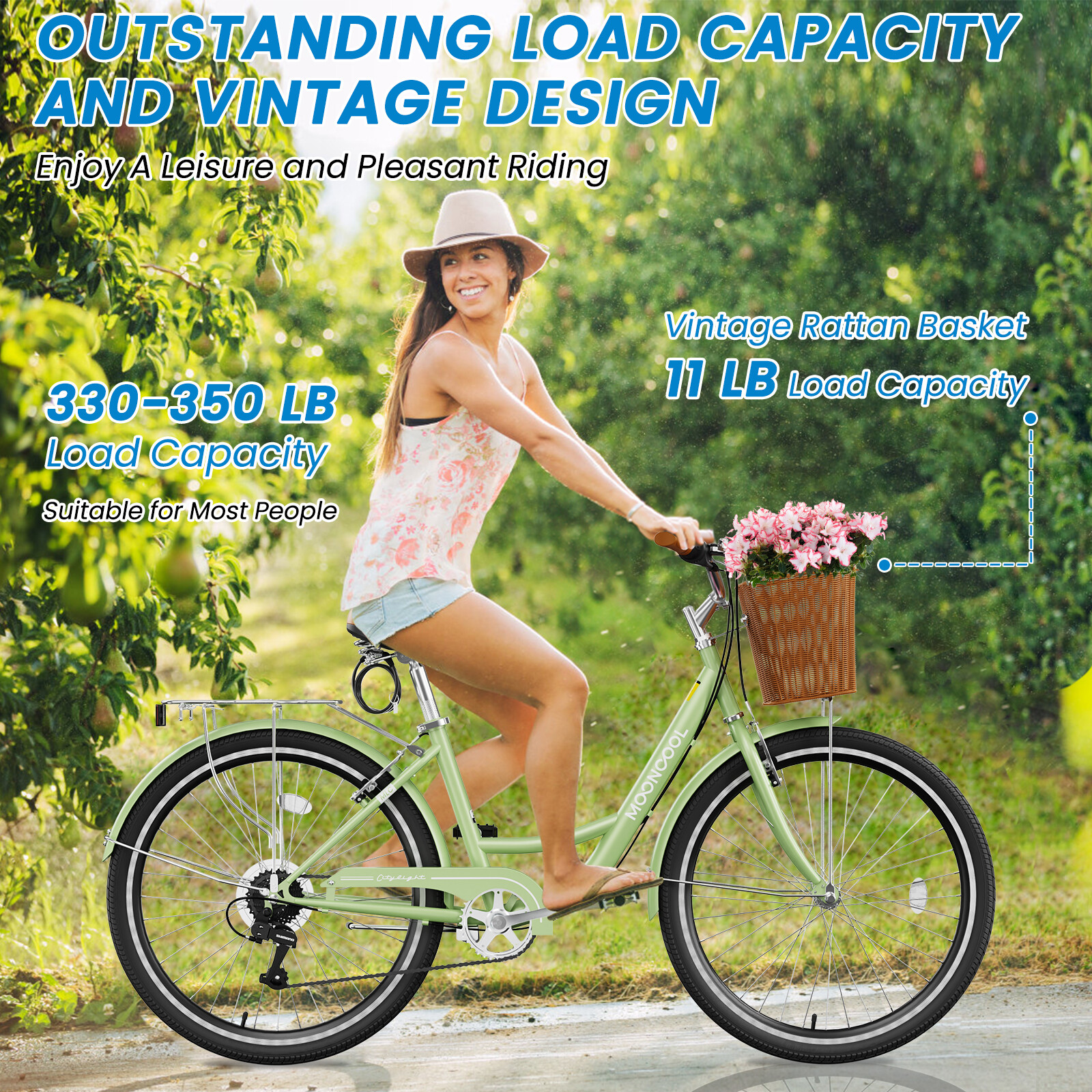 7 Speed Women's Bike 24/26 Inch Beach City Cruiser Bicycle with Rattan Basket US