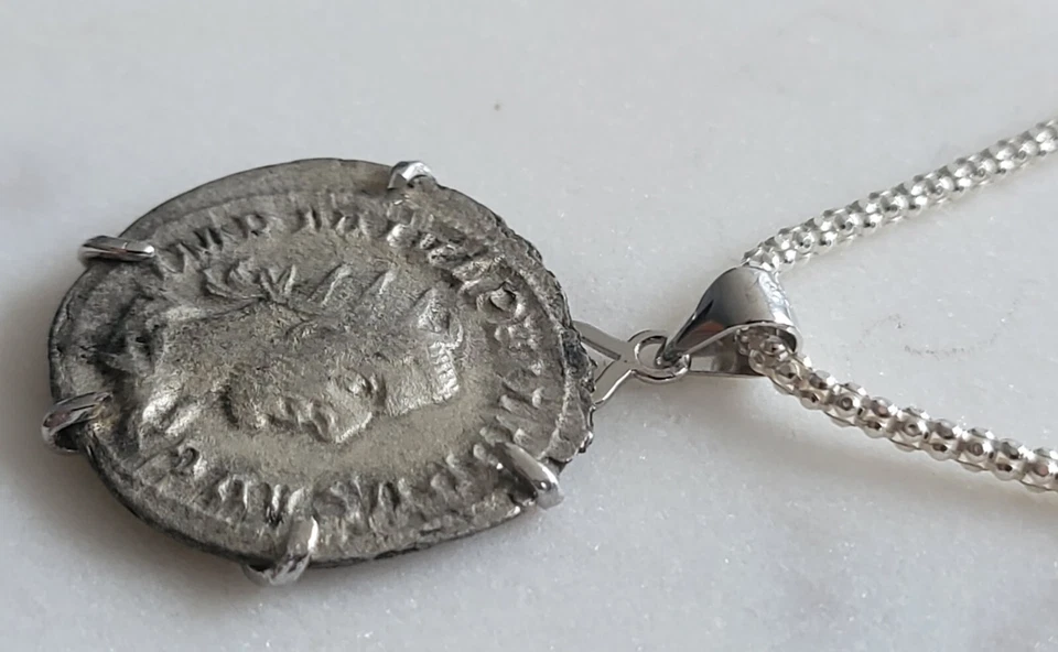 Collar colgante de plata maciza 925 moneda auténtica del emperador romano Felipe el árabe Foto 3 de 4