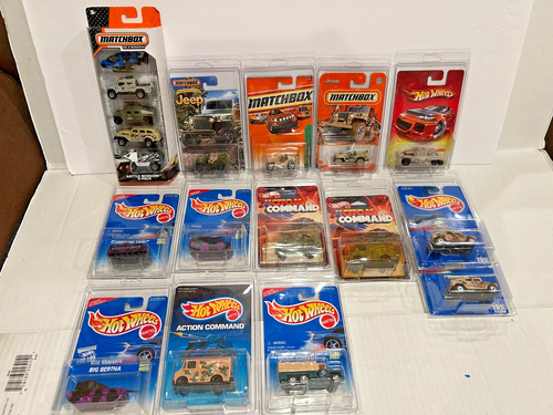 Hot Wheels MBX Military Battle Mission theme lot of 14 diecast cars mint on card