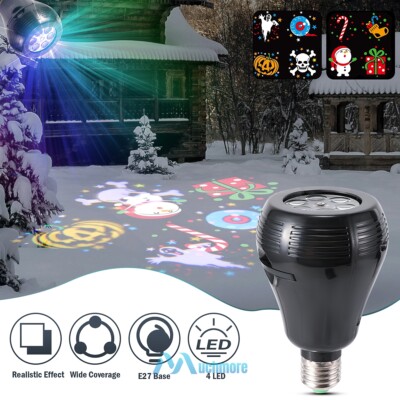 Colorful Snowflake Projector E27 Light Bulb LED Moving Snowfall Laser Landscape