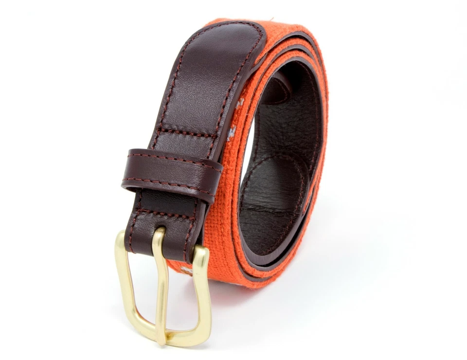 Cinturón Pointer Dog Needlepoint para hombre cosido a mano/respaldo de cuero de grano completo Foto 3 de 4