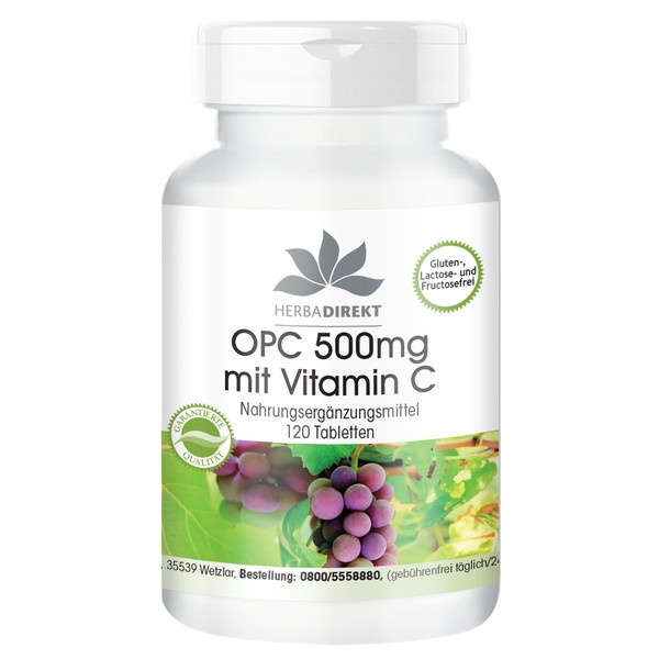 Opc 500 Mg - 120 Tabletten + Vitamin C, Traubenkern-Extrakt Vegan | Herba Direkt-image