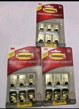 Small Brass Colored Command Metal Hooks, 6 Ho...