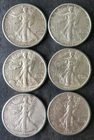 Lot of Six 50c Walking Liberty Silver Half Dollars in Thin Plastic Capsules