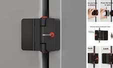 Refrigerator Door Locks Double Button Adhesive Fridge Lock with Keys, Black-1