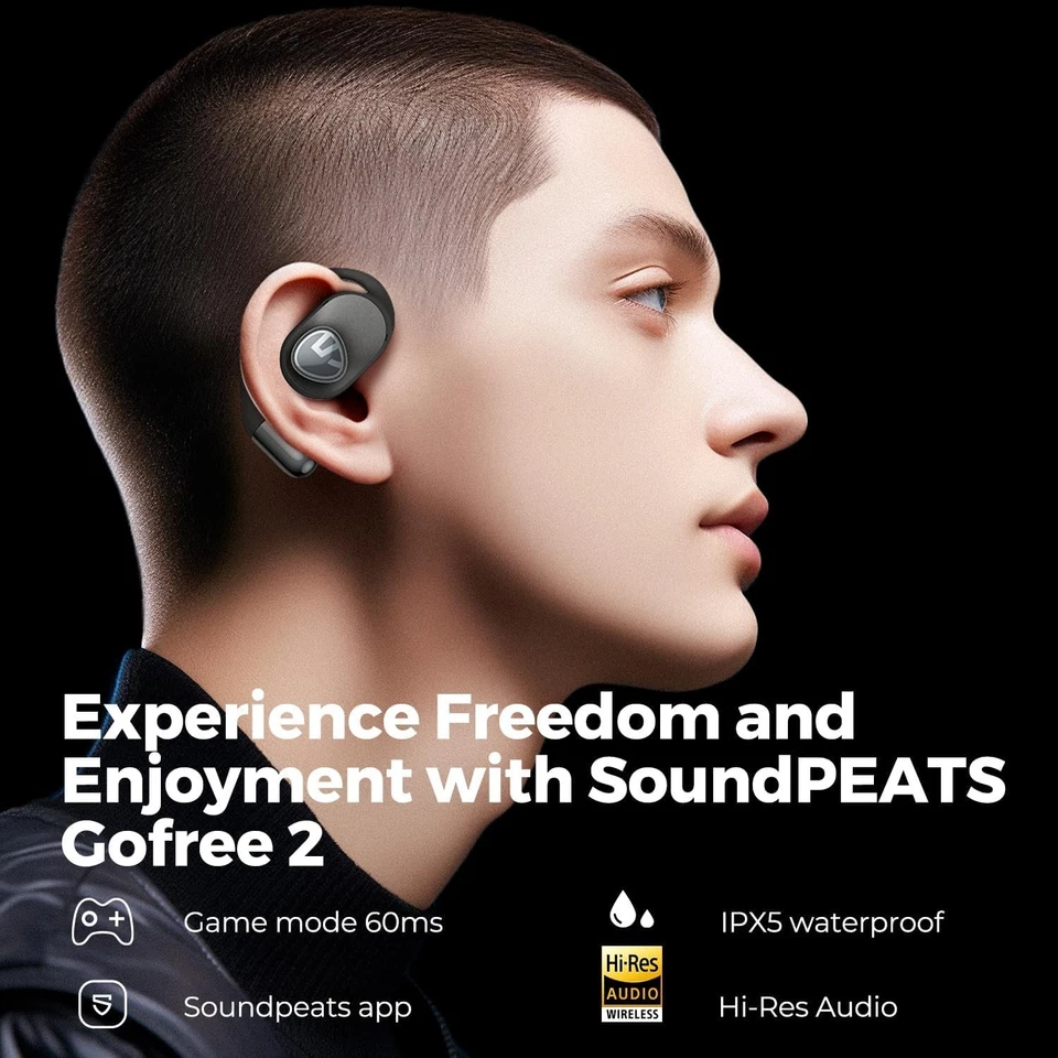 SoundPEATS GoFree 2 Open Ear Headphones Wireless Hi-Res Audio LDAC Codec - Image 3 of 4