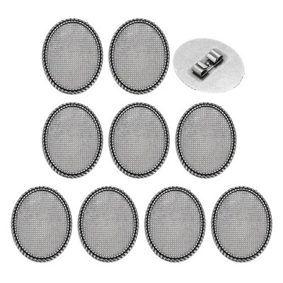 10Pcs Bolo Tie Buckle, Oval Vintage Blank Slide Clasp, Style 1, Silver Tone