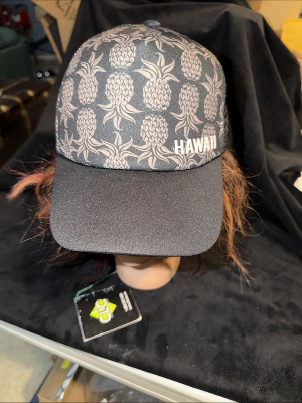 Surfware HAWAII PINEAPPLE Pattern Trucker Hat Cap Mesh Adj. Back Black/Gray NWOT