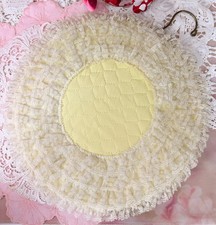 Vintage SUNNY YELLOW 12 Round Vinyl Lingerie Bag w/Lots of Lace Ruffles