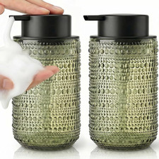 Green Glass Foaming Soap Dispenser, 2 Pack Vintage Foam Hand Soap Dispenser, 14