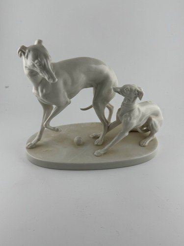 Nymphenburg Porcelain Greyhound Whippet Group Playing Ball Figurine