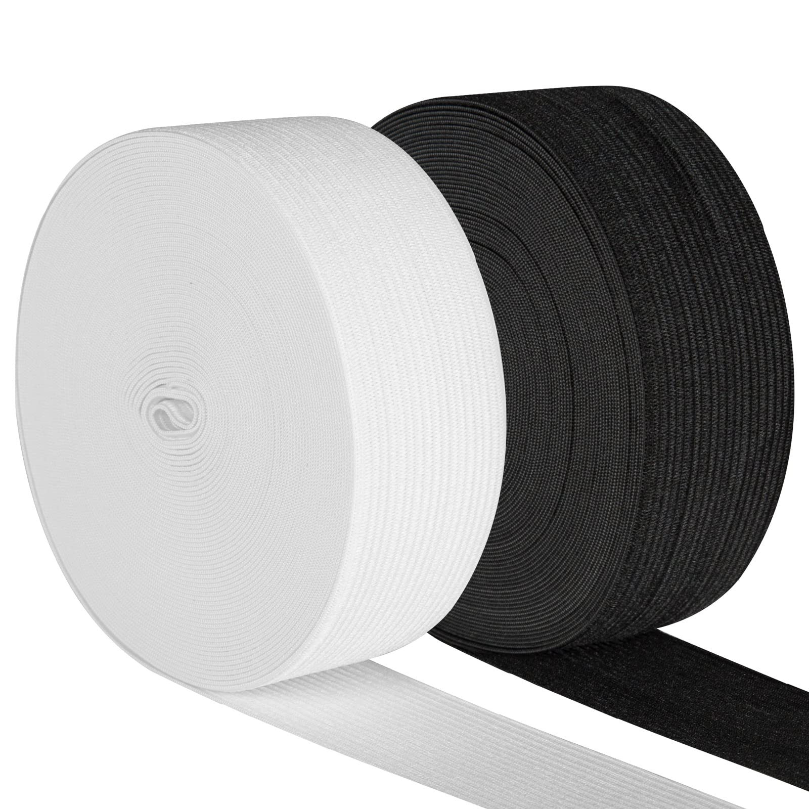 2.5 Inch Elastic Band, 20 Yards Heavy Stretch for Sewing and Crafts in Black and White
