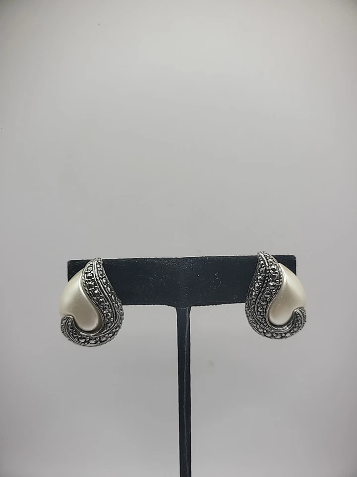 Pendientes Vintage Perforados Poste Marcasita Tono Plata Blanco Joyería Disfraz Foto 2 de 4