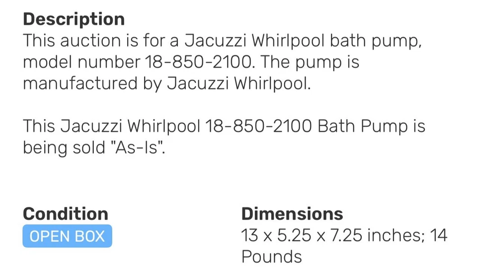 18-850-2100 Bath Pump .75hp 110v 7:0amp Hb21000 Nema Cord UntestedAs Is - Image 2 of 3