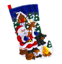 NEW Finished Bucilla Christmas Stocking Santa's Black Bear Cabin - Handmade Felt