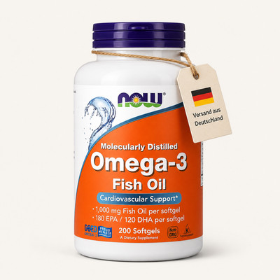 NOW Foods Omega-3 Fischöl hochdosiert 200 Kapseln je 1000mg Fish Oil