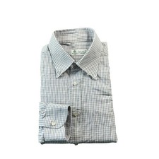 Borrelli Napoli White Blue Brown Check Cotton Burton Front Size Large