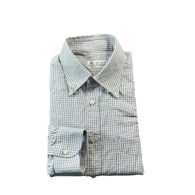 Borrelli Napoli White Blue Brown Check Cotton Burton Front Size Large 