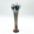 Fenton Carnival Glass Fine Rib Blue Swung Vase 13 1/4" Inches Tall Iridescent