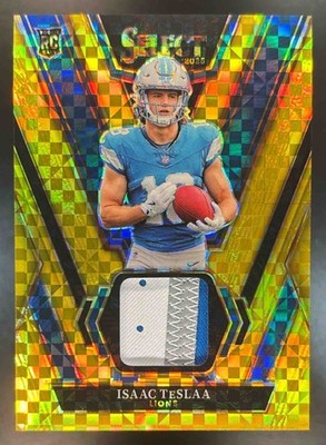 2025 Panini Select Isaac TeSlaa Rookie Swatches Gold Prizm /10 RC Detroit Lions