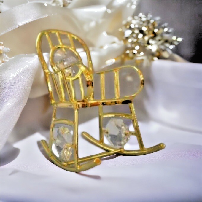 Rocking Chair Ornament 24K Gold Plated Inlaid with Genuine Crystals Home Décor