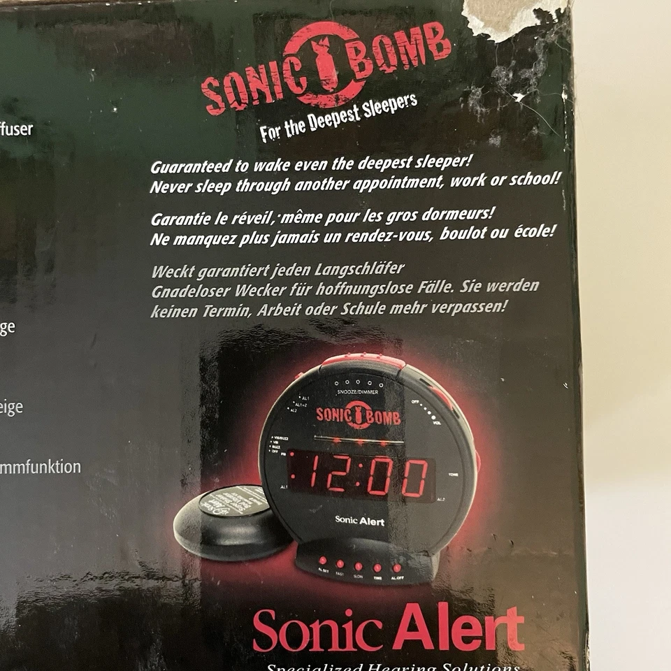 Sonic Bomb Alert Reloj Despertador Doble Extra Fuerte con Agitador de Cama Negro Nuevo Foto 2 de 4