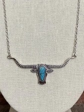 Nuevo Collar Colgante Imitación Turquesa Texas Longhorn Vaquera Occidental Vaca Boho Nuevo con Etiquetas