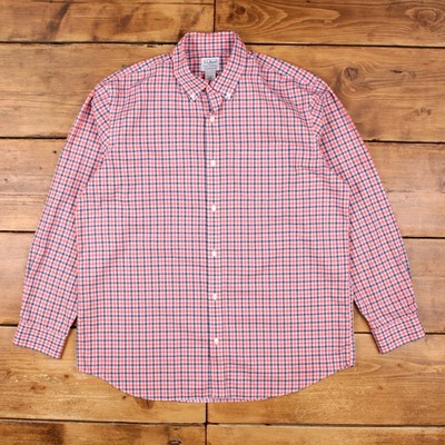 L.L. Bean Button Up Hemd L Herren Oxford Baumwolle kariert Tasche Outdoor rot Gingham