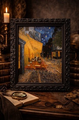 Hand Painted Van Gogh Café Terrace at Night Canvas COA Black Baroque Wood Frame