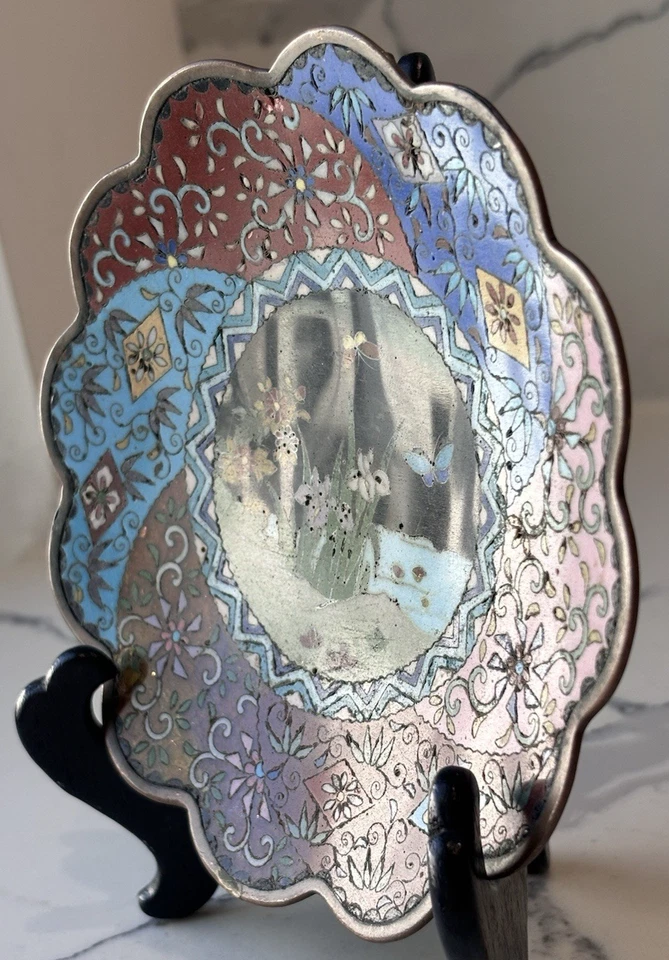 Carregador japonês antigo Meiji Cloisonne 6”, intrincado vibrante incrustado decoração presentes - Imagem 3 de 4