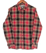 Schott flannel shirt L red black plaid 7.5 oz cotton classic grunge gorp