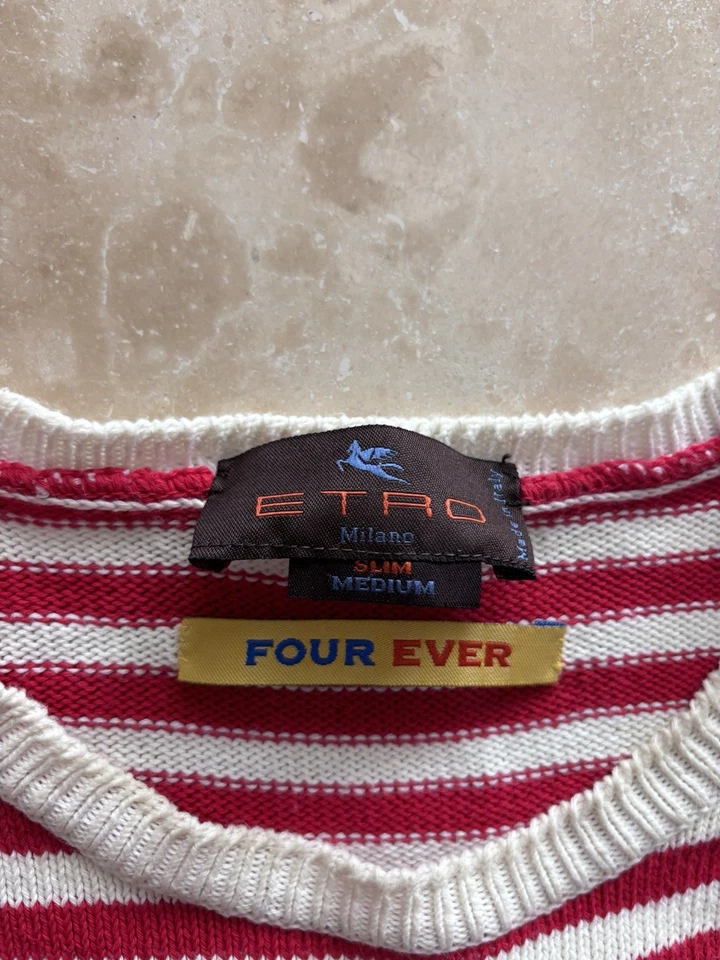 Suéter Etro Hombre Algodón Rayas Rojo Blanco Mediano Vintage Años 90 Foto 3 de 4