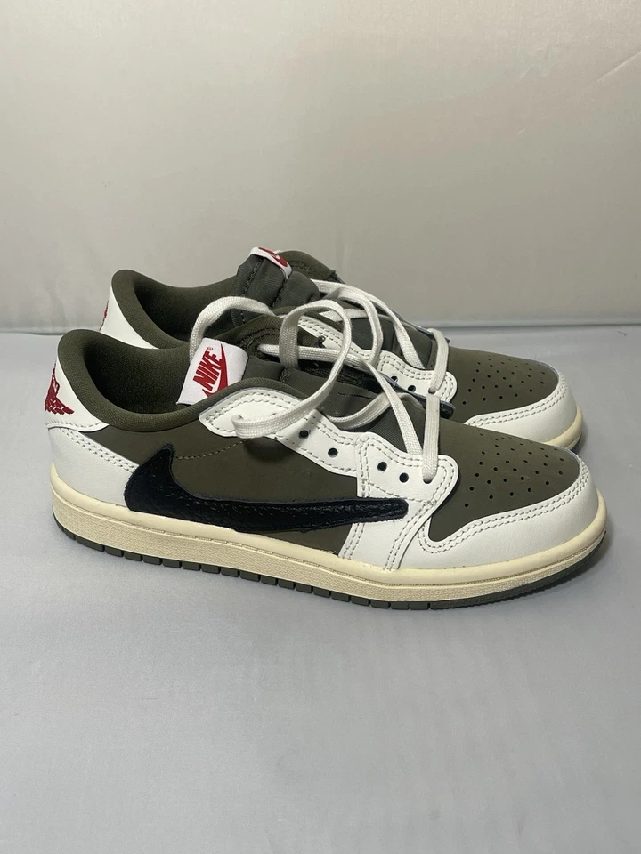 Nike Jordan 1 Low Travis Scott Shoes Youth Size 12C Olive Cactus Jack DO5442-200 - Image 2 of 4