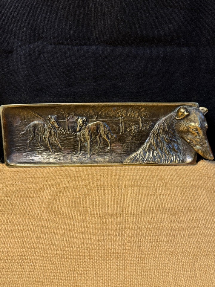 Heavy cast bronze Art Deco dog pen holder — the kind of rare sculptural desk piece that belongs in a museum or a very cool office.