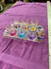 Colorful Shot Glass Set w Matching Art Glass ...
