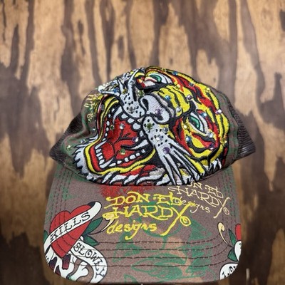 Y2K Ed Hardy AOP Snap Back Trucker Hat Embellished Rhinestones