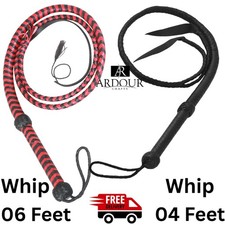Handmade Genuine Cowhide Leather Bullwhip 4  6 Feet 12 Plait Rope Core whip