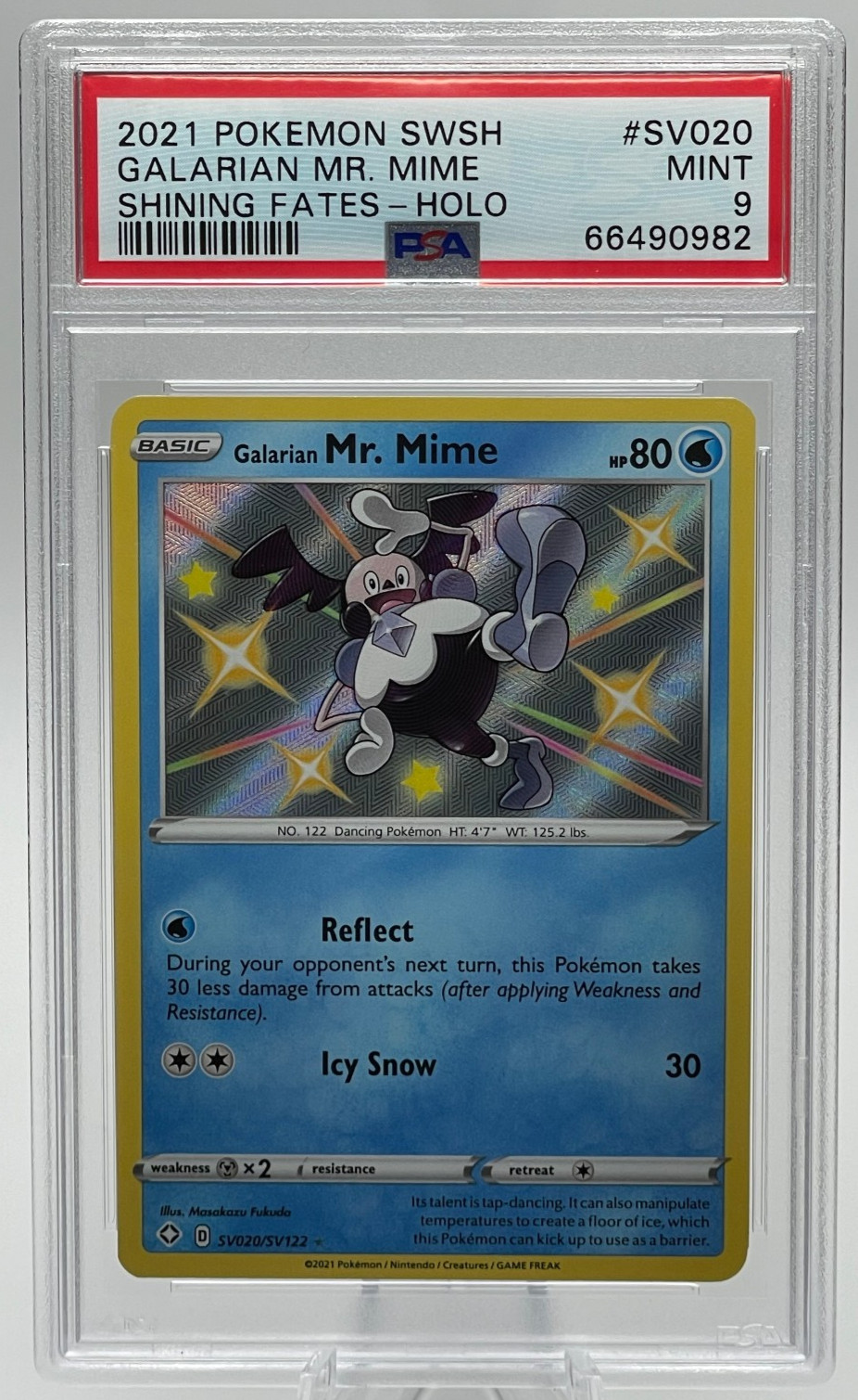 2021 POKEMON SWORD & SHIELD SHINING FATES #SV020 GALARIAN MR. MIME PSA 9 MINT