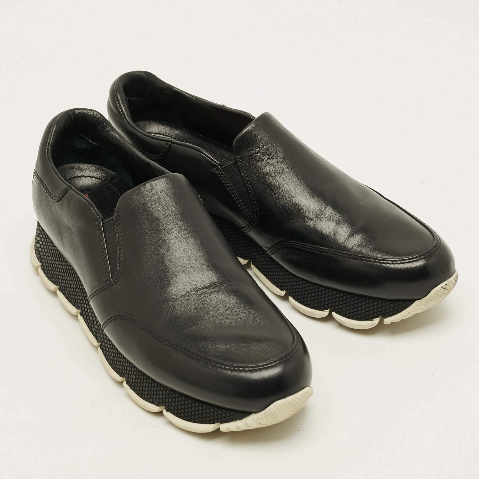 Prada Sport Size 38.5 Black Leather Slip On Sneakers thumbnail 4