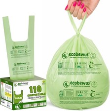 2.6 Gallon 100% Compostable Small Bags with Handle Tie BPI certified (110 Bags)