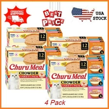 (4 pack) INABA Churu Meal Chowder Adult Wet Cat Food 12ct Chicken Variety Pack