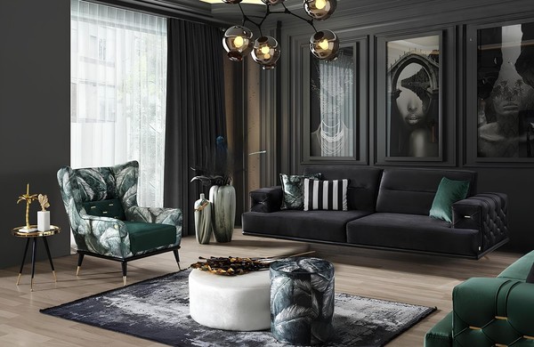 Wohnzimmer Sofagarnitur Luxus Set Dreisitzer Couchtisch Sessel 6 Tlg-image