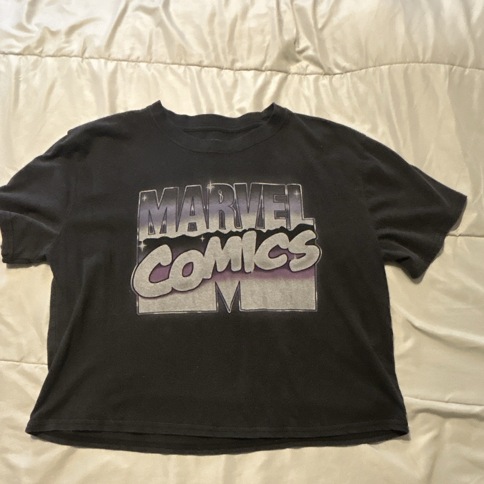 Marvel Womens L Black Graphic Logo Print Crew Neck Short Sleeve T-Shirt