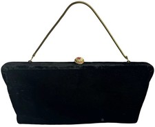 Mid Century Velvet Clutch Purse with Petit Point Clasp and Gold-Tone Chain Strap