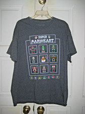 Super Nintendo Gray Super Mario Kart  T-Shirt Retro Video Game Graphic Tee XL